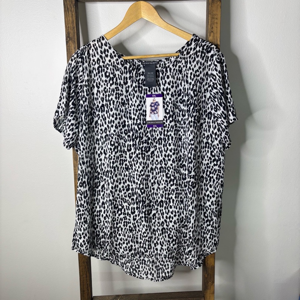 Chelsea & Theodore Black and White Animal Print Blouse